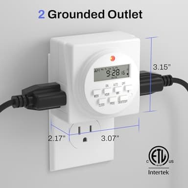 BN-LINK 7-Day Heavy Duty Digital Programmable Timer, 120V, 60Hz, Dual Outlet forLight, ETL Listed (2-Pack) - Image 2