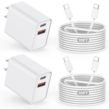 10FT iPhone 17/16e Fast Charger,2Pack 20W Dual Port USB C+A Power Adapter 10Foot Long USB C to C Fast Charging Cable Cord Quick Charging for iPhone 17 Air/17 Pro/17 Pro Max/16/16 Pro/15/15 Pro/Pro Max - Image 1