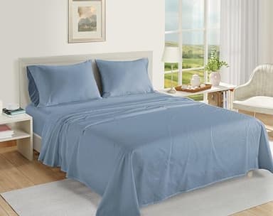 LANE LINEN 100% Egyptian Cotton Queen Sheet Set, Soft & Comfy Thick Fully Elasticized Mercerized Cotton Sheets Queen Size Set, No Pill Fade Resistant Elegant Jaquard Swiss Dot Queen Sheets-French Blue - Image 2