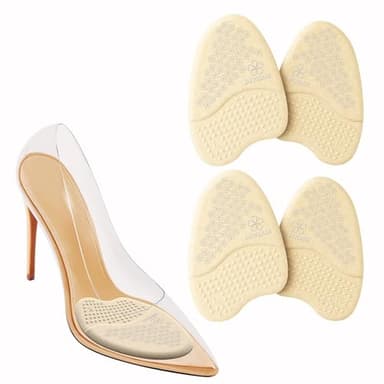 Metatarsal Pads for Women (2 Pairs): Ball of Foot Cushions, Heel Inserts, Non Slip Heel Pads, Heel Cushions for Women Foot Pain Relief and Comfort, One Size Fits Any (Beige & Silver) - Image 1