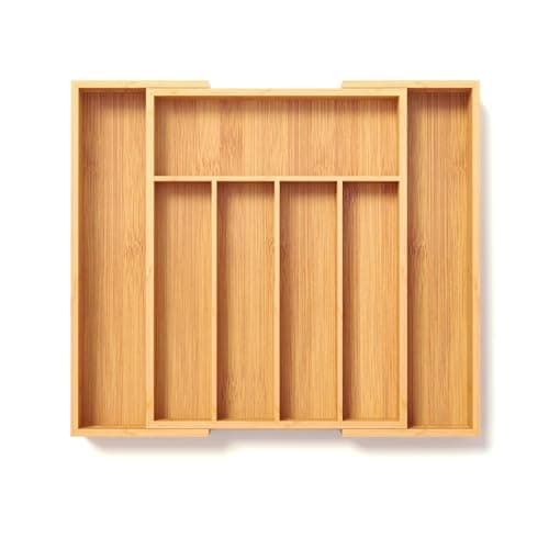Fibogollo Expandable Kitchen Drawer Organizer,Bamboo Silverware Organizer for Utensils,Adjustable Flatware Tray(14.96 * 11.69~19.68 * 1.96) - Image 1