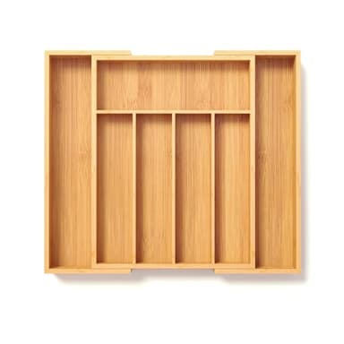 Fibogollo Expandable Kitchen Drawer Organizer,Bamboo Silverware Organizer for Utensils,Adjustable Flatware Tray(14.96 * 11.69~19.68 * 1.96) - Image 1