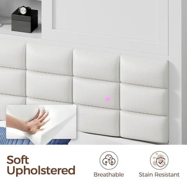 Rolanstar Bed Frame Twin Size with Charging Station, Bookcase Headboard Bed with LED Light and Sliding Doors, Platform Bed with Wooden Slats, No Box Spring Needed, Noise Free, White - Image 6