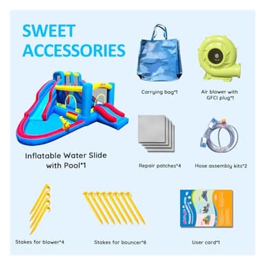 MIRUNAIR Inflatable Bounce House, Blow Up Bouncy House Include Slide, Outdoor Backyard Water Park with Air Blower, Splash Pool, Water Cannon, Climbing Wall, Bounce Water Prak for Kids - Image 8