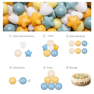 GOGOSO Ball Pit Balls,Plastics Balls for Ball Pit, Stars Hearts Shape for PastelBall for Toddlers Kids, Stars and Hearts Creamy Yellow+Blue,100pcs - Image 8
