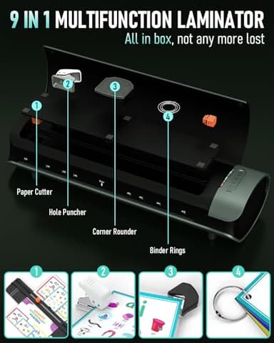 Qfun Laminator Machine 11x17 Cold Thermal Laminator,13 inch Laminating Machine 60s Warm-up with 30 Laminate Sheets,9 in 1 Desktop A3 Lamination Machine with Paper Trimmer for Teacher Home Office - Image 3
