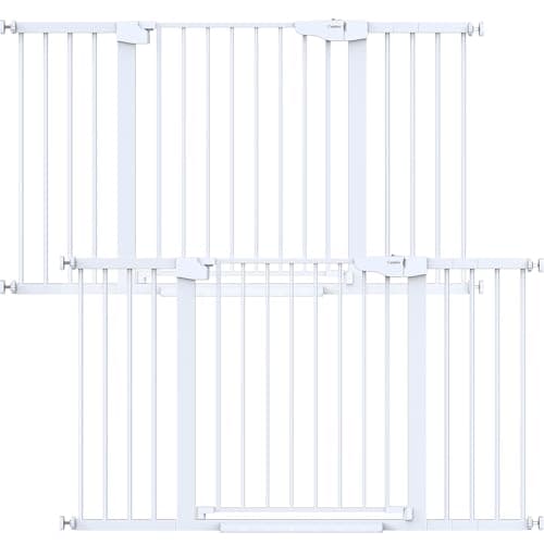 Cumbor 2 Pack 29.7-54.2" Baby Gate for Stairs, Mom's Choice Awards Winner-Auto Close Dog Gate for Doorways, Easy Install Pressure Mounted Pet Gate Indoor, Wide Safety Gate for Dog, White - Image 1