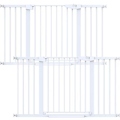 Cumbor 2 Pack 29.7-54.2" Baby Gate for Stairs, Mom's Choice Awards Winner-Auto Close Dog Gate for Doorways, Easy Install Pressure Mounted Pet Gate Indoor, Wide Safety Gate for Dog, White - Image 1