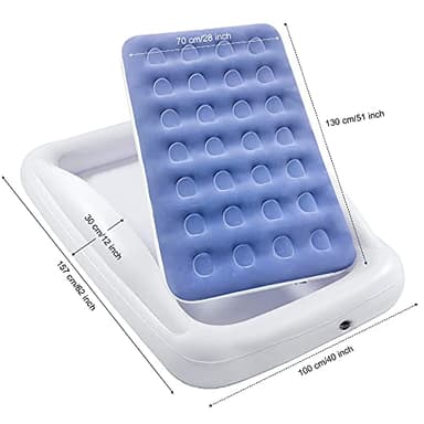 Inflatable Kids Travel Bed Toddler Air Mattress Set,Portable Blow Up Mattress Sleeping Bed Cot with Bed Rails and Electric Pump Ideal for Road Trip - Image 3