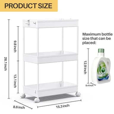 SPACEKEEPER Storage Rolling Cart, 3 Tier Laundry Room Organization Utility Cart Bathroom Organizer Mobile Shelving Unit Shelves Multi-Functional Trolley, White - Image 4