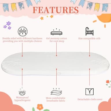KEAWIS Bassinet Mattress pad(47x 23.6),Soft Bamboo Fiber Breathable Cover,Dual Firmness Gel Memory Foam Mattress.Fit for ADOVEL Baby Bassinet Bedside,BabyBond and ELEMARA Baby Bassinet Mattress. - Image 8