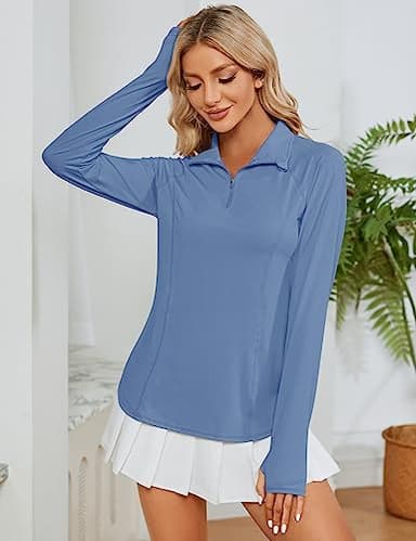 LOMON Womens Workout Tops Long Sleeve 1/4 Zip UV Sun Protection Quick Dry Hiking Athletic Shirts Rash Guard UPF 50+（Haze Blue,XXL） - Image 7