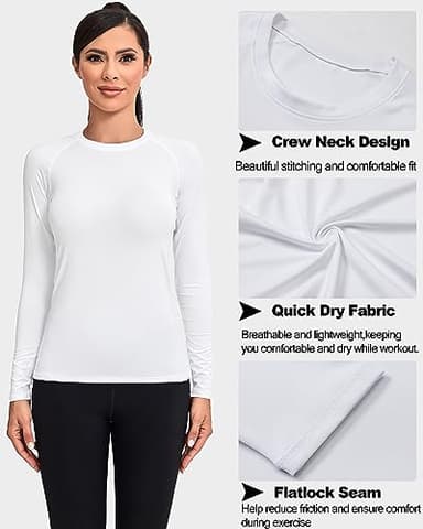 TELALEO 4 Pack Women's Compression Shirt Long Sleeve Performance Workout Baselayer Athletic Top Sports Gear-Black/Black/White/White Medium - Image 3