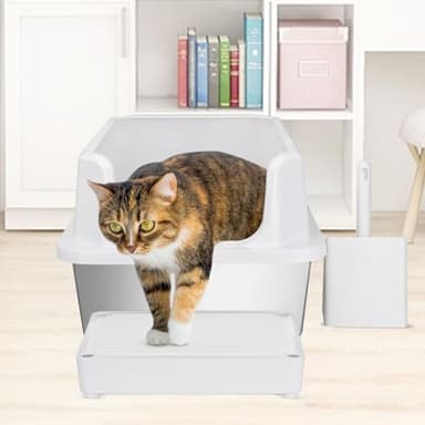 RIZZARI Large Stainless Steel Cat Litter Box: Open Top Leak-Proof Large Cat Pan - Odor Control for Indoor Multi-Cat Homes (Pearl) - Image 7