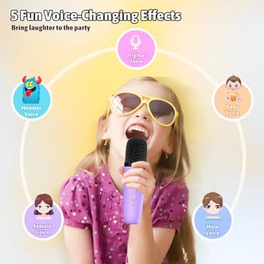 Heroange Karaoke Microphone Machine Toys for Kids Adults, Mini Portable Bluetooth Speaker with 2 Wireless Mics, Christmas Birthday Gifts for Boys Girls Ages 3 4 5 6 7 8 9 10 11 12+ Year (Purple) - Image 4