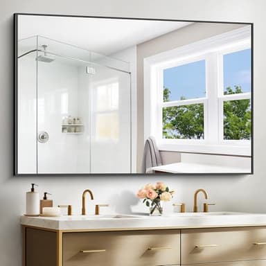 BONEWEI Bathroom Mirror,60x40 inch Bathroom Mirrors for Over Sink,Large Wall Mirror for Bathroom Wall Mounted Rectangle Mirrors,Black Vanity Mirror for Living Room,Bedroom Entryway,Horizontal/Vertical - Image 2