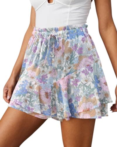 Aoudery Flowy Shorts for Women Casual Boho Floral Skorts Ruffle Mini Skirts Running Tennis Butterfly Chiffon Shorts- Floral Pink M - Image 1