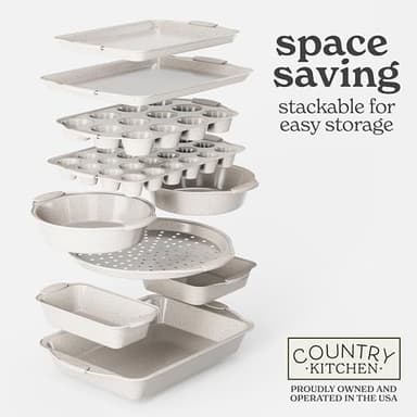 Country Kitchen Nonstick Stackable Bakeware Set - Heavy Duty, Durable, Easy Release Baking Set, Cream, 10 Pcs - Image 7