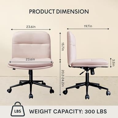 FLEXISPOT Cross Legged Office Chair for Vanity Desk Criss Cross Chair with Wheels Vanity Chair Armless Home Office Desk Chair Comfy Wide Seat Cushion(Pink) - Image 2