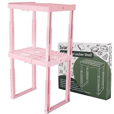 Locker Shelf Adjustable Height and Width, Pink Locker Organizer for Work, Locker Shelves for School Locker, Stack-able Locker Stand Tools for Gym Locker, Locker Accessories Stuff, Pack of 2 - Image 1