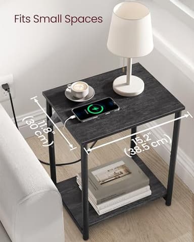 VASAGLE End Table with Charging Station, Set of 2, Small Side Tables for Living Room, Bedroom, Nightstand with Outlets and USB Ports, Bedside Table with Storage Shelf, Misty Gray and Black - Image 6