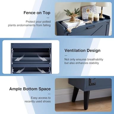 Barnyatoh Shoe Storage Cabinet,Farmhouse Shoe Organizer with 2 Flip Drawers & Barn Door Design,Freestanding Hidden Slim Narrow Shoe Rack Cabinet for Entryway,Foyer,Hallway,Navy Blue - Image 6