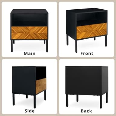 Bme Vivian Solid Wood Nightstand, End Table, Bedside Table with Herringbone Pattern for Rustic Bedroom, Easy Assembly, Rustic Golden Brown and Black - Image 5