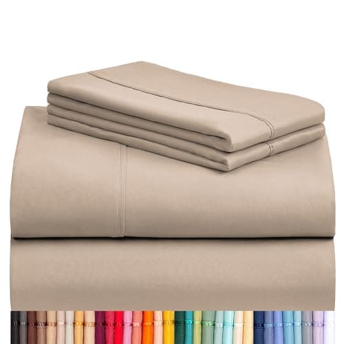 LuxClub 4 PC Queen Sheet Set, Breathable Luxury Bed Sheets, Deep Pockets Wrinkle Free Cooling Sheets Machine Washable Hotel Bedding Silky Soft - Light Khaki Queen - Image 1
