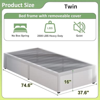 Upcanso 16 Inch Twin Bed Frames with White Skirt Cover, Metal Twin Size Bed Frame with Storage, Heavy Duty, No Box Spring Needed, Easy Assembly, Noise Free, Mattress Foundation - Image 2
