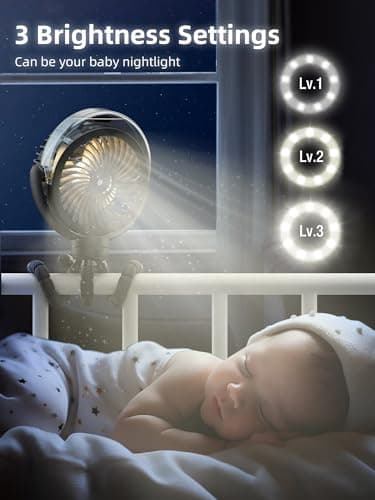 Misting Stroller Fan, 6000mAh Battery Operated Portable Fan with Light & 360° Pivoting, Personal Fans with Flexible Tripod for Baby, Office, Travel,Treadmill,Outdoors - Image 3