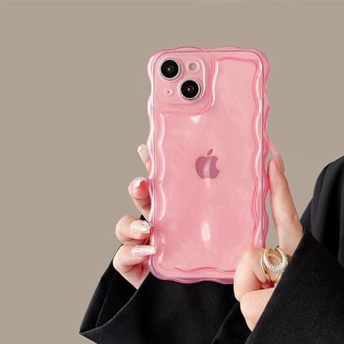 FABSPARK Case for iPhone 13,Cute 3D Transparent Meteorite Bubble Water Ripple Pattern Curly Wavy Frame Case,Soft TPU Shockproof for iPhone 13 6.1 Inch,Clear Pink - Image 1