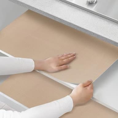 Shinlendid Shelf and Drawer Liner for Kitchen Cabinets Non-Adhesive, Strong Grip Non-Slip Thickened Cabinet Liners for Shelves, Waterproof Mats for Dresser Cupboard, Khaki, 23 in x 30 Feet - Image 7