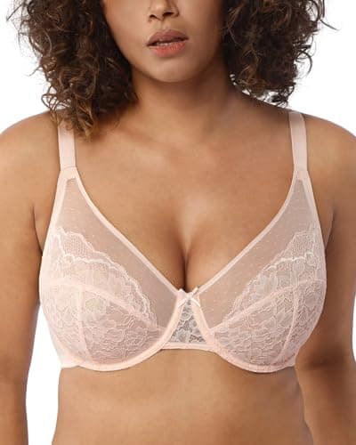 HSIA Minimizer Bras for Women Enchante Full Coverage Underwire Bras Plus Size Lifting Floral Lace Bra for Heavy Breast Dusty Peach - Image 1