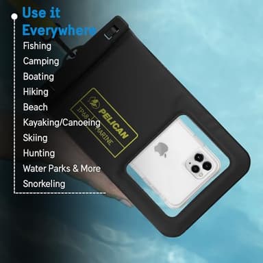 Pelican 2 Pack Marine - IP68 Waterproof Phone Pouch (XL Size) Floating Waterproof Phone Case - Beach Cruise Ship Travel Essentials - Works with All Phones - Detachable Lanyard - Black/Hi-Vis Yellow - Image 7