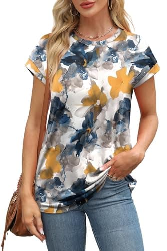 Alaroo Womens Summer Tops 2025 and Blouses Crewneck Loose Fit Spring Tunic Tops Print 08 XL - Image 2