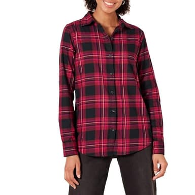 Amazon Essentials Women's Regular-Fit Long-Sleeve Lightweight Plaid Flannel Shirt, Black Pink Chelsea Tartan, XX-Large - Image 1