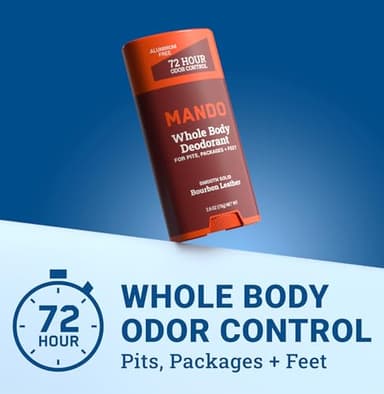 Mando Whole Body Deodorant For Men - Smooth Solid Stick - 72 Hour Odor Control - Aluminum Free, Baking Soda Free, Skin Safe - 2.6 Ounce (Pack of 2) - Bourbon Leather - Image 2