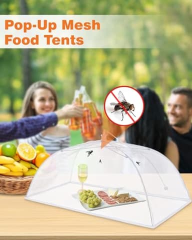 Anpro Food Covers for Outdoors - 1 Extra Large (40"x25") + 4 Large (17"x17") Pop-Up Mesh Food Tents, Collapsible Reusable Bug-Proof Nets for Picnics, BBQs & Camping, Stainless Steel Frame - Image 6