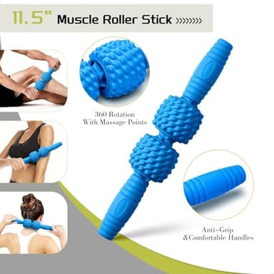 Krightlink 5-in-1 Foam Roller Set, Massage Roller Stick, Massage Ball, Resistance Band for Deep Muscle Massage, Trigger Point Release, Pilates, Yoga (Blue) - Image 3