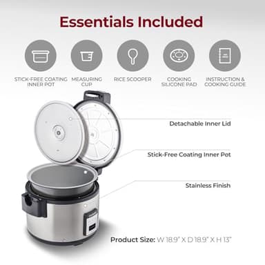 CUCKOO Commercial Rice Cooker & Warmer, Extra Large Rice Cooker 30-Cup Uncooked / 60-Cup Cooked, Professional Industrial Grain Cooker with Large Capacity, Easy One-Touch Operation, Silver (CR-3032) - Image 3