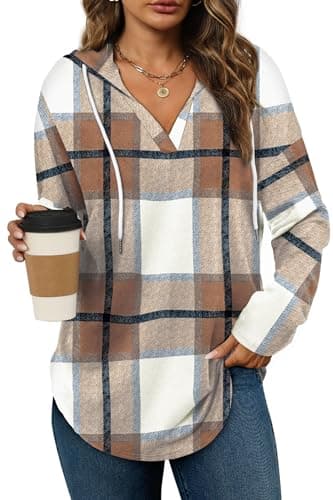 Women's Long Sleeve Sweatshirt Casual Pollover Hoodie Fall Tops Early Fashion Halloween Sweaters 2025 Trending Clothes Shirts L Brown Plaid - Image 1