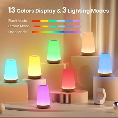 THAUSDAS Night Light, Dimmable Touch Lamp for Bedroom, Portable Table Bedside Lamp, 5 Brightness 13 RGB Colors, Night Lights for Baby Nursery Bathroom - Image 2