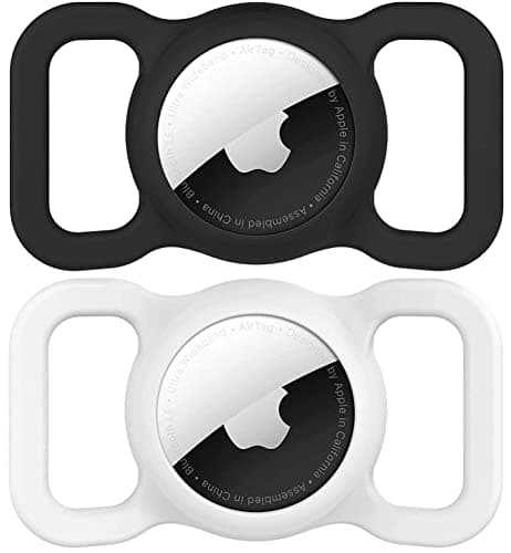 SWINCHO for AirTag Dog Collar Holder [2 Pack] Waterproof High-Strength Elastic Silicone Dog Cat Air Tag Holder, (Black&White) - Image 1