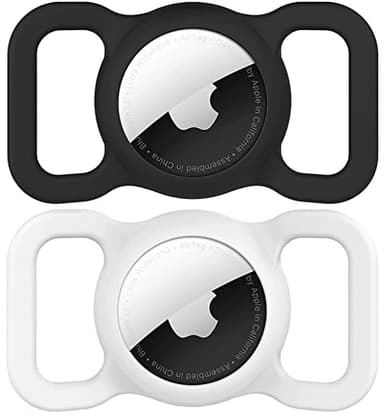 SWINCHO for AirTag Dog Collar Holder [2 Pack] Waterproof High-Strength Elastic Silicone Dog Cat Air Tag Holder, (Black&White) - Image 1