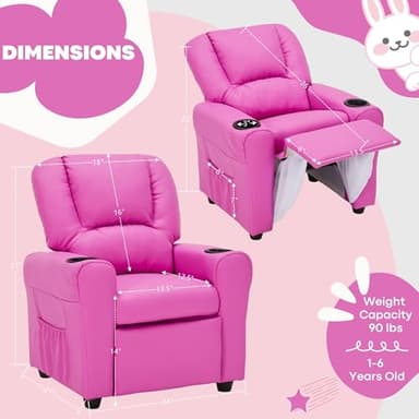 JC HOME Candy Kids Reclining Chair Leather Recliner Sofa Push Back Toddler Youth Children Child Ages 1-6 - Image 4