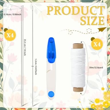 Kaiolbly 9 Pcs Lei Needle Kit, 4 Pcs 14 Inch Stainless Steel Long Lei Needle to Make Hawaiian Leis 4 Lei String 1 Sewing Scissors Lei Making Kit for DIY Graduation Hawaiian Flower Lei Wreath Accessory - Image 2