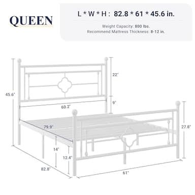 Allewie Queen Size Metal Platform Bed Frame with Victorian Vintage Headboard and Footboard/Mattress Foundation/Under Bed Storage/No Box Spring Needed/Noise-Free/Easy Assembly, White - Image 2