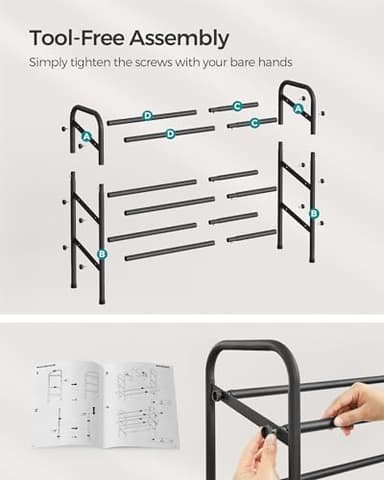 SONGMICS Expandable Shoe Rack, 3 Tier Shoe Rack Shelf, Adjustable Shoe Organizer Storage for 20 Pairs of Shoes, Metal Free Standing Shoe Racks for Closet, Front Door Entryway, Easy Assembly, Ink Black - Image 7