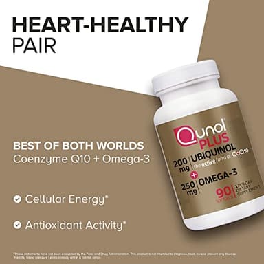 Qunol Plus Ubiquinol Coq10 200mg with Omega 3 250mg Extra Strength Antioxidant (Bovine Version), 90 Count - Image 6