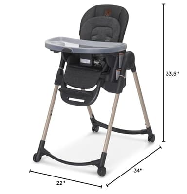 Maxi-Cosi Minla 6-in-1 High Chair for Babies & Toddlers, Portable Foldable Highchair, EcoCare Fabric, 9 Heights, 5 Reclines, 4 Tray Positions, Classic Graphite - Image 3